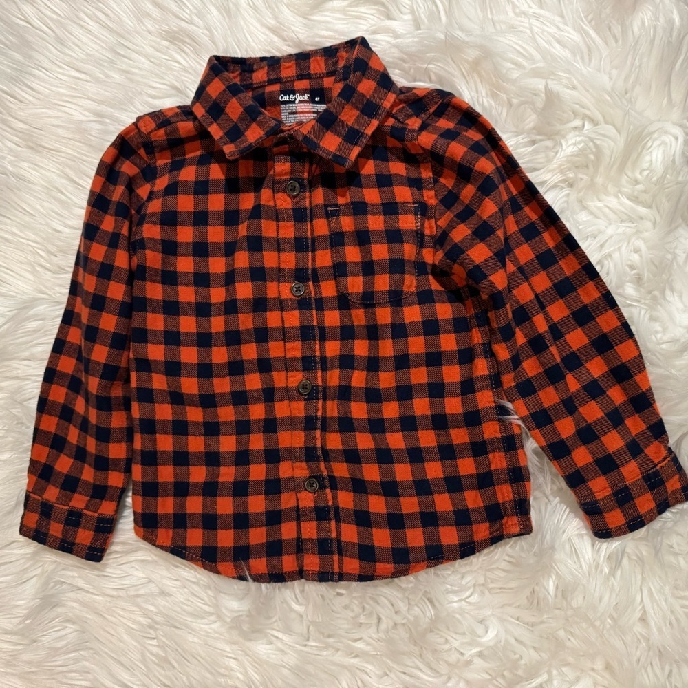 Cat & Jack Toddler‎ Boy Orange and Black Checkered Button Down Shirt Size 4T